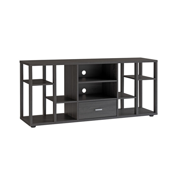 Distressed Grey TV Stand 8 Shelves and Bottom Drawer