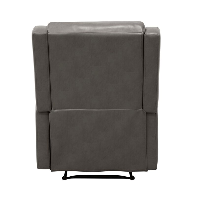Kim 38 Inch Manual Recliner Chair, Cushioned Gray Faux Leather, Solid Wood - Benzara