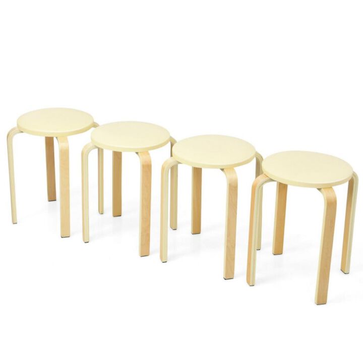 Hivvago 4-Pack Bentwood Stack Stools with PU Leather Round Top