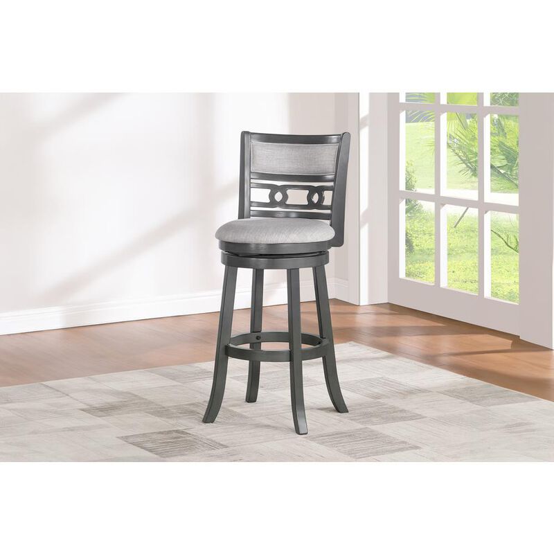 New Classic Furniture Gia 29 Solid Wood Swivel Bar Stool with Fabric Seat in Gray