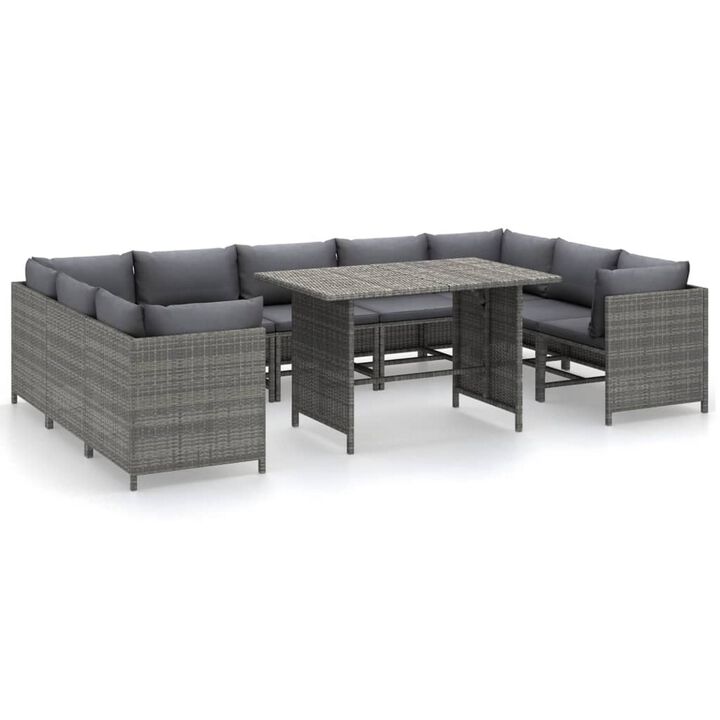 Ley 10pc Outdoor Modular Sectional Sofa Set, Gray Cushions, Rattan - Benzara