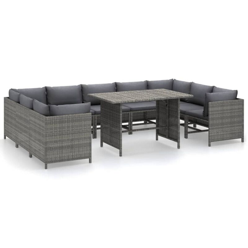 Ley 10pc Outdoor Modular Sectional Sofa Set, Gray Cushions, Rattan - Benzara