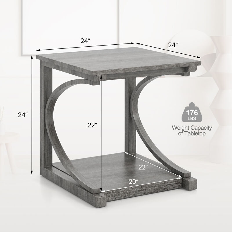 C-Shaped 2-Tier Square End Table for Sofa or Living Room