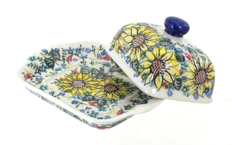 Blue Rose Polish Pottery Garden of Eden Square Butter Dish