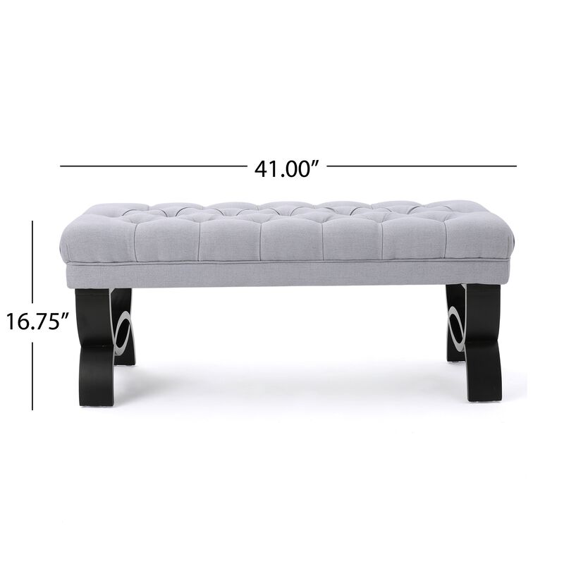 Riam Ottoman Bench, 41 Inch, Button Tufted, Rounded Birch Wood Legs - Benzara