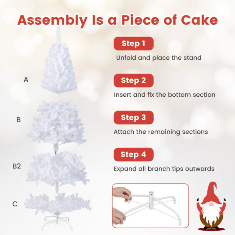 Hivvago 5/6/7/8 Feet White Christmas Tree with Solid Metal Legs