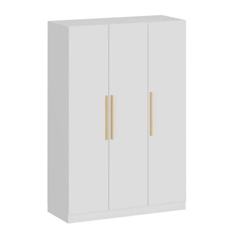 FUFU&GAGA Contemporary 3-Door Wardrobe with Hanging Rod and Deep Storage Compartments - White, Moisture-Proof Base, Easy to Clean (47.2" W x 18.9" D x 70" H) ,White