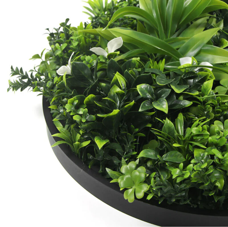 Luxury Artificial Green Wall Plant Wall Circle 30" Black Frame UV Resistant
