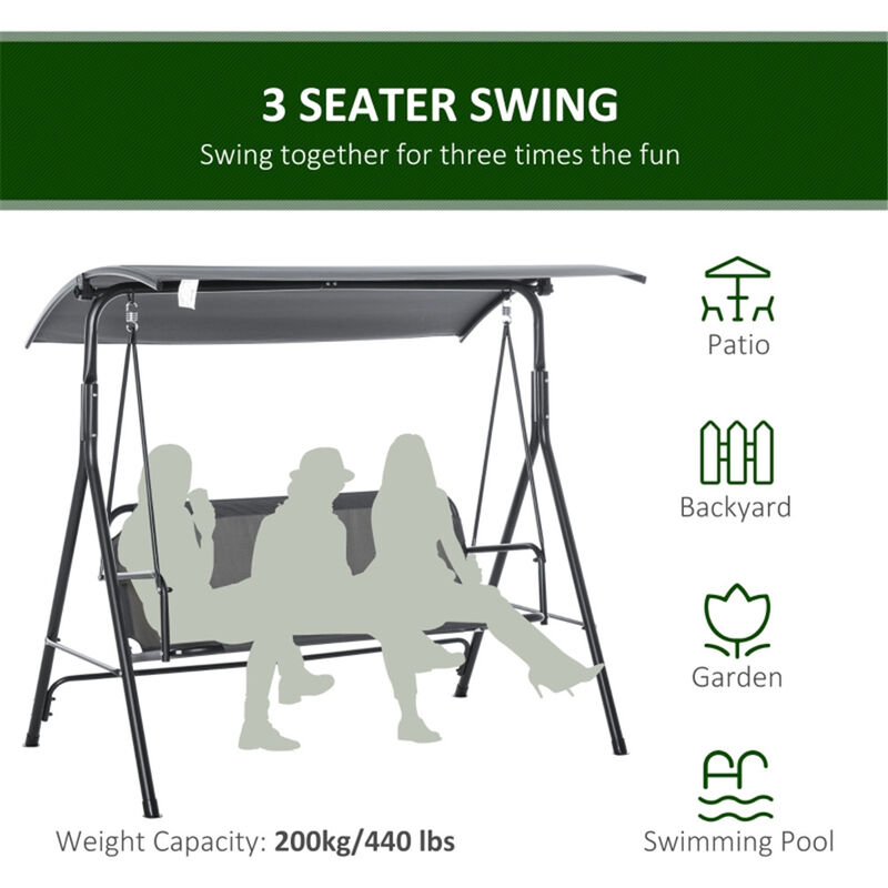 Weather-Resistant 3-Person Patio Swing Chair for Garden and Deck