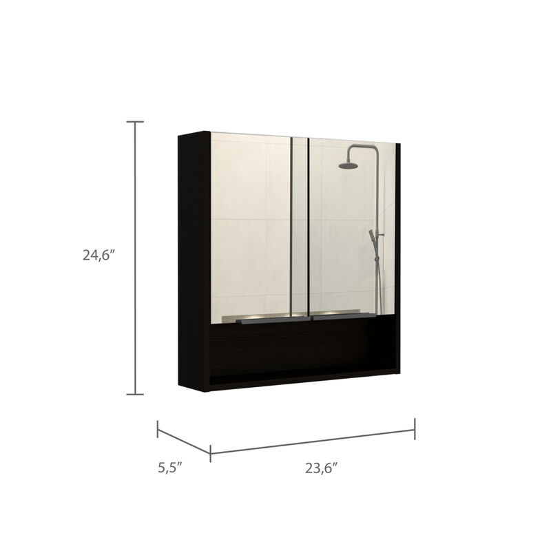 Jaspe Mirror Cabinet, Three Internal Shelves, One Open Shelf, Double Door Cabinet