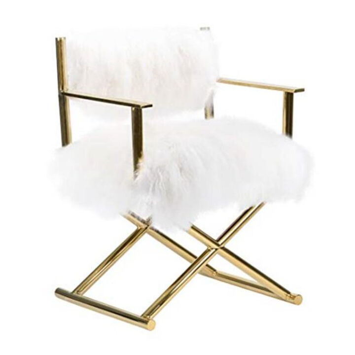Pasargad Home Paris Love Mongolian Fur Director's Chair, Ivory