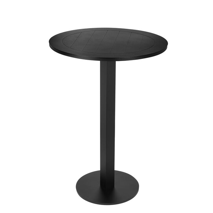 Keli 43 Inch Outdoor Bar Table, Black Aluminum Frame, Foldable Design - Benzara