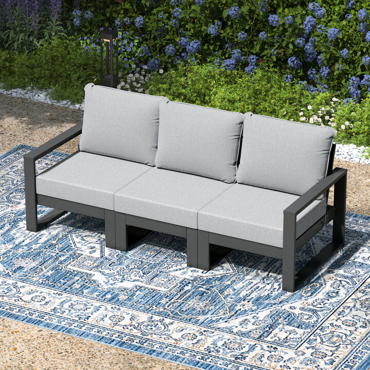 WestinTrends Outdoor HDPE All-Weather Modern Deep Seating Patio Sofa with Waterproof Cushions