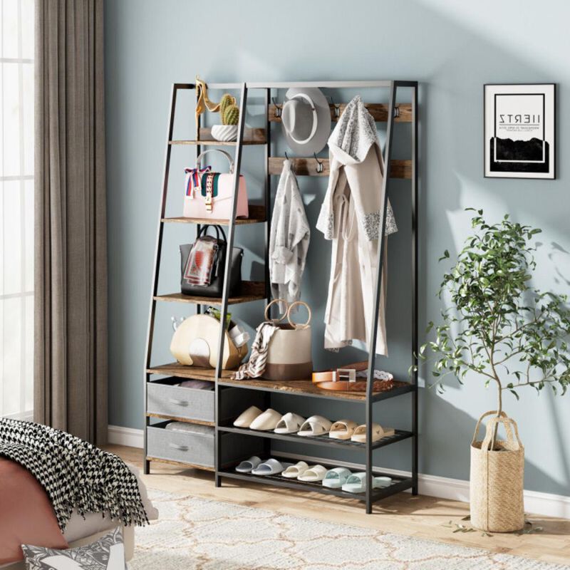 Hivvago 6-in-1 Freestanding Hall Tree Coat Rack with Bench and Fabric Dressers