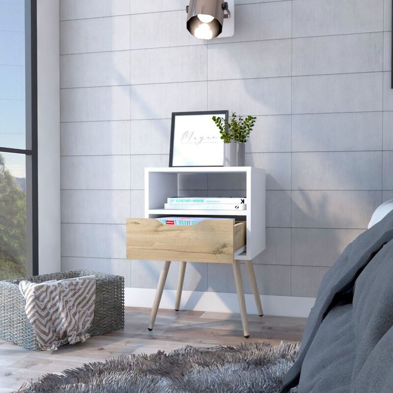 Nightstand Fugaz, Bedroom, White / Light Oak