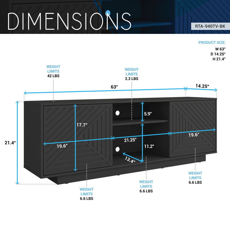 Modern TV Stand For TVs Up To 70", Black