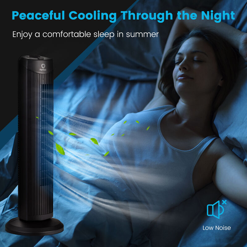 Fantask 35W 28 Inch Quiet Bladeless Oscillating Tower Fan-Black
