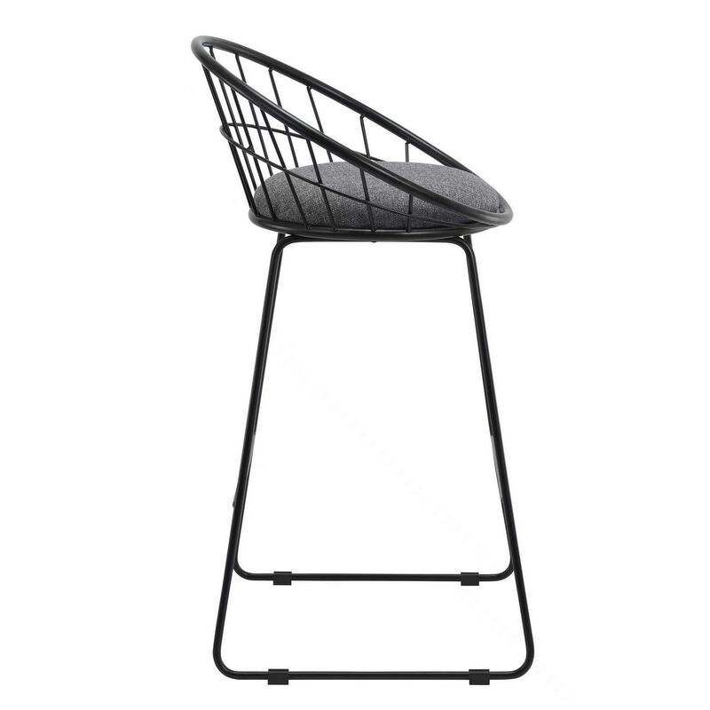 26 Inch Counter Height Chair, Set of 2, Mesh Backrest, Gray Seat, Black - Benzara