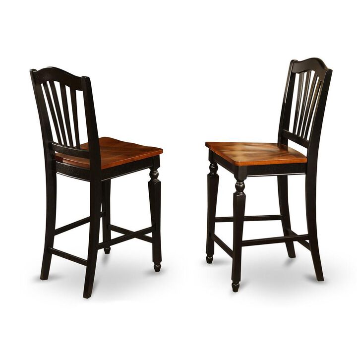 East West Furniture Chelsea  Stools  with  wood  seat,  24  seat  height  -  Black  Finish,  Set  of  2