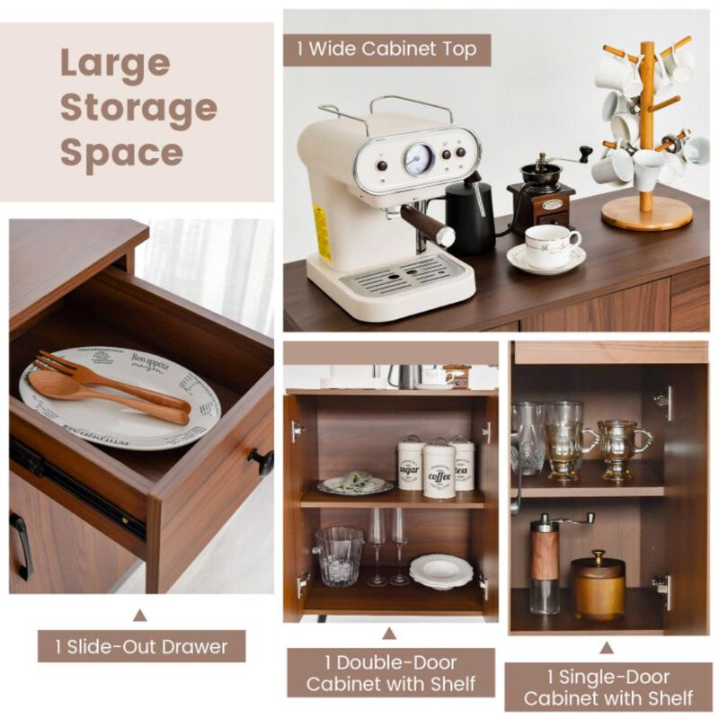 Hivvago Sideboard Cabinet with 3 Doors and Pull out Drawer Adjustable Shelves-Walnut
