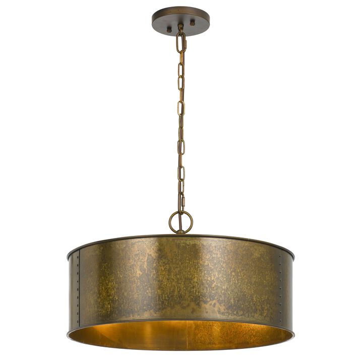 Watt Round Metal Frame Chandelier with 6 Foot Chain, Distressed Gold-Benzara