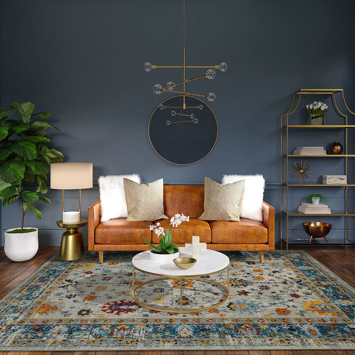 Montana Filomina Blue/Orange Polypropylene Area Rug 7'10"x10'10"