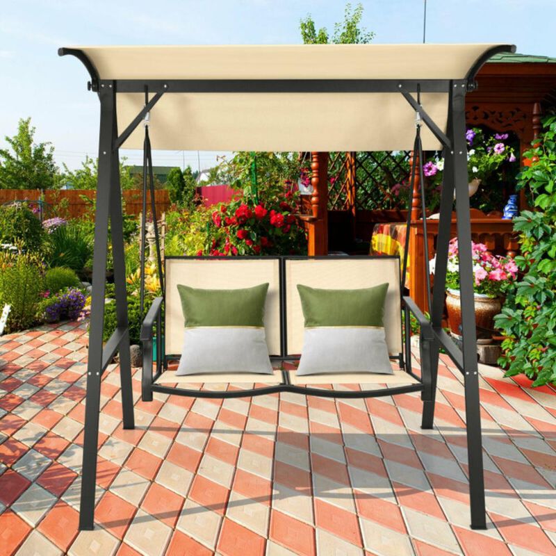 Hivvago 2 Person Patio Swing with Weather Resistant Glider and Adjustable Canopy