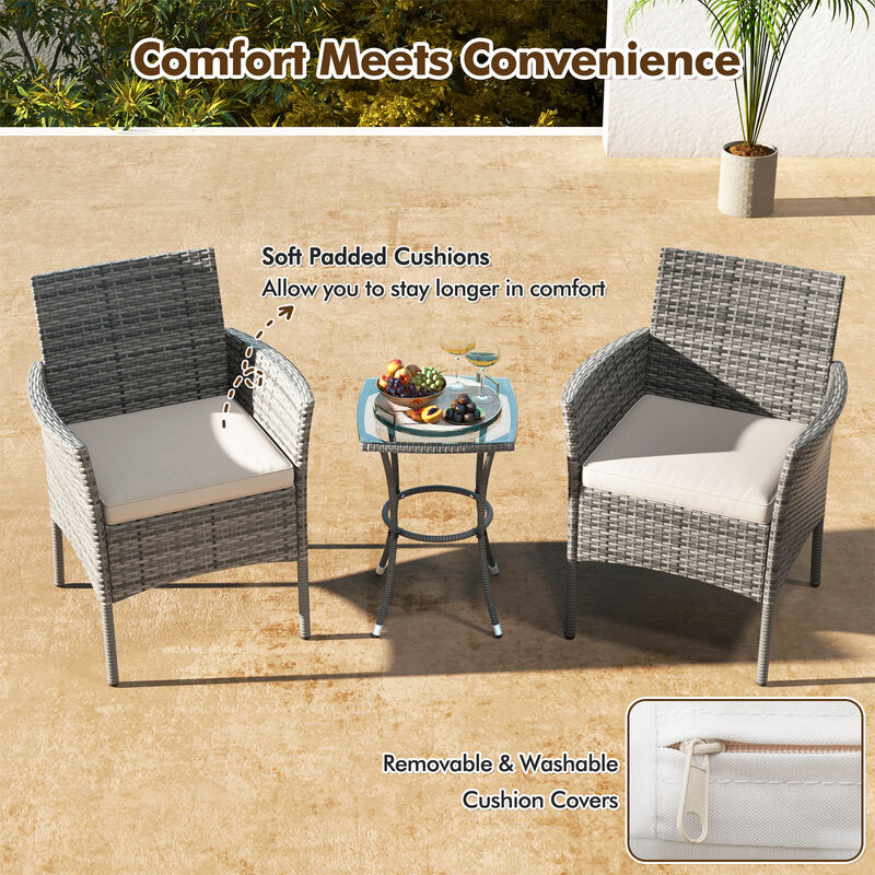 2 Pieces Outdoor PE Rattan Armchairs with Cozy Seat Cushions