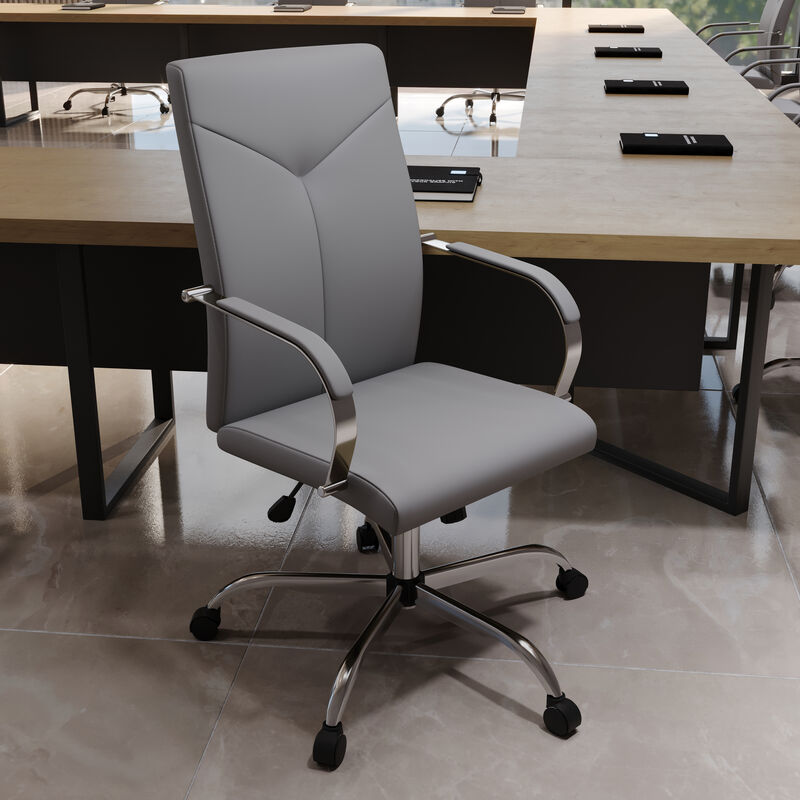 LeisureMod Sonora Modern High-Back Tall Adjustable Height Leather Conference Office Chair with Tilt & 360 Degree Swivel