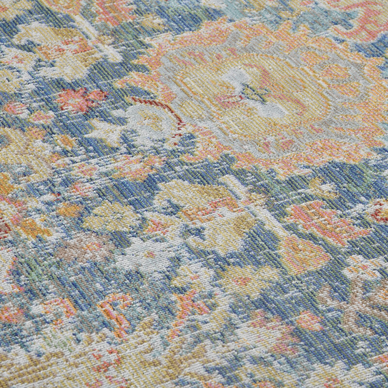Century Reuda Vintage Blue Polyester Runner Rug