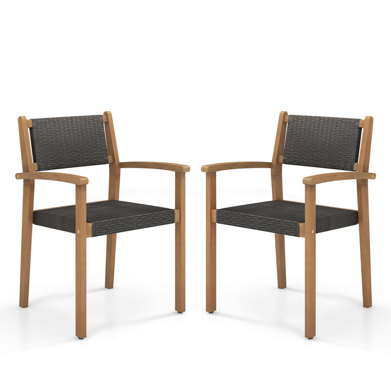 Set of 2 Stackable Outdoor Wicker Dining Chair