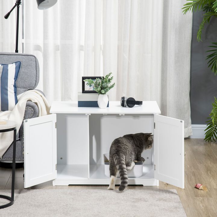 White Cat Furniture: Litter Box Side Table with Adjustable Partition