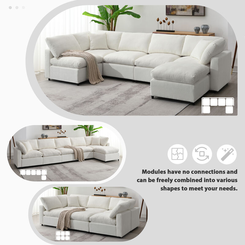 Merax 6 Seats Chenille Sofa Set with Ottoman