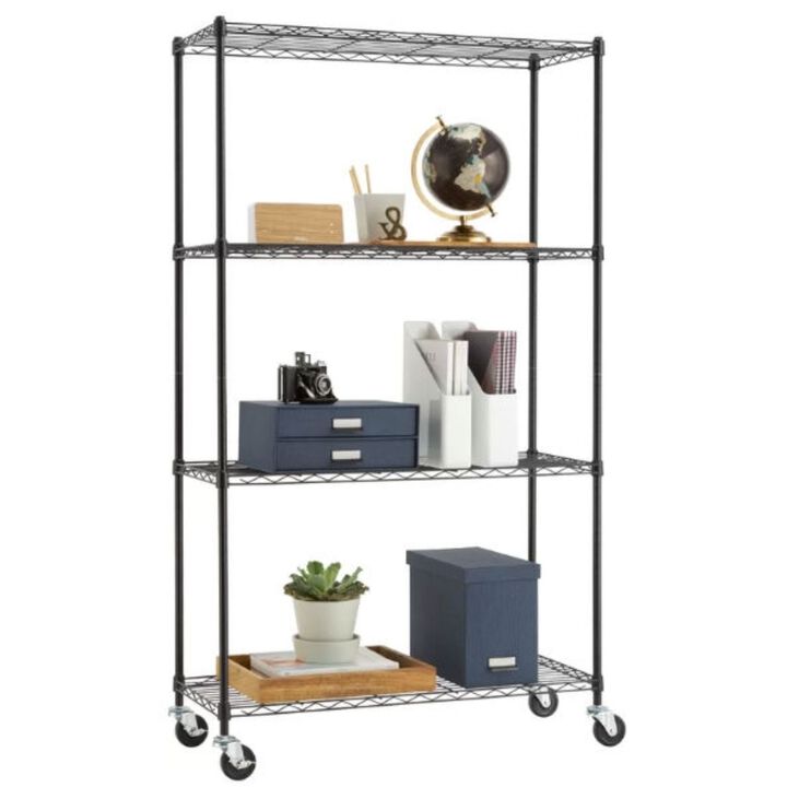 QuikFurn Heavy Duty Black Steel 4-Tier Shelving Unit with Locking Casters