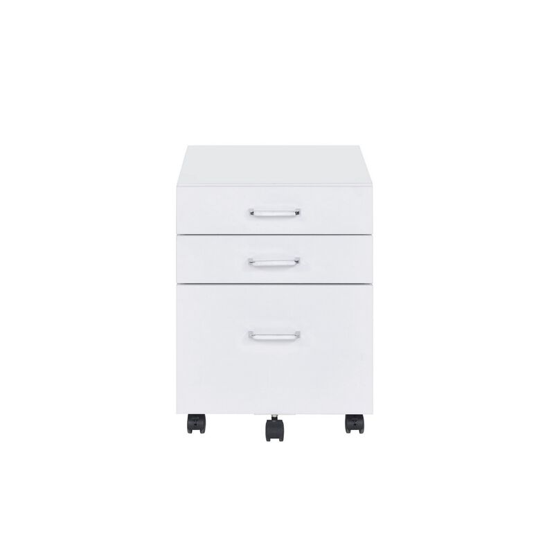 Cabinet with 3 Drawers and Wheels, White-Benzara