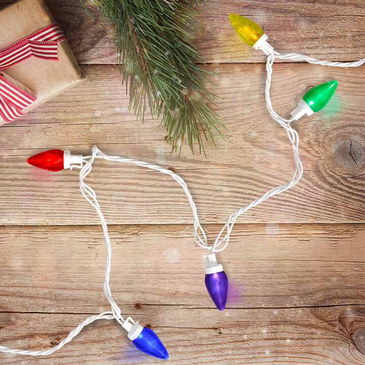 25 Count Multi-Color LED C7 Christmas Lights  16 ft White Wire