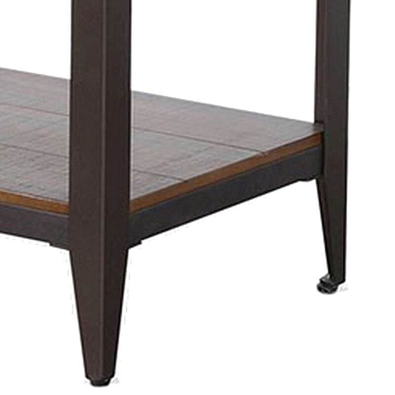 Ayka Chairside Table w 2 Shelf, Nailhead, 28 Inch Rectangular Brown - Benzara