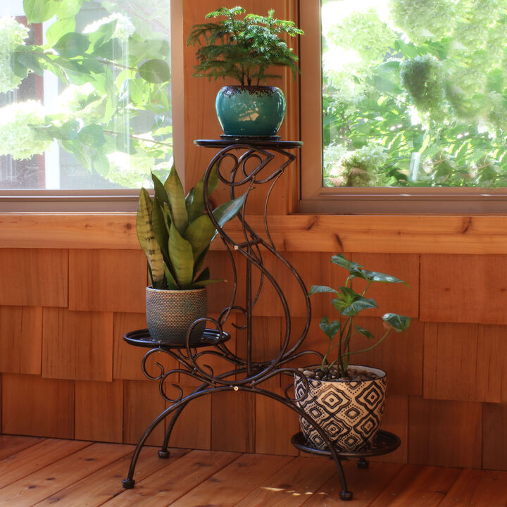 Sunnydaze Dark Gray Steel 3-Tier Victorian Staggered Plant Stand - 31.5 in