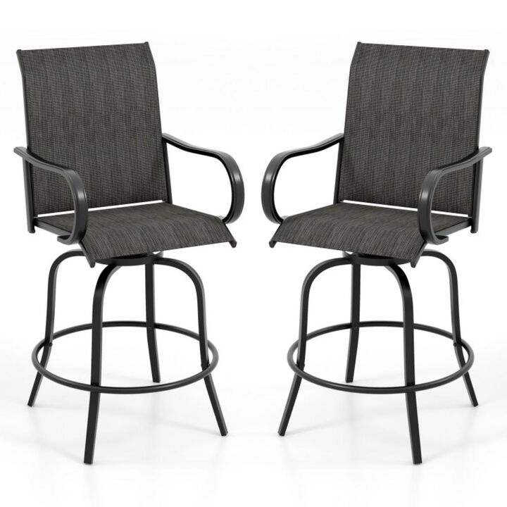 Hivvago 2 Pieces 360 Rotating Bar Stool Set with Armrests for Patio