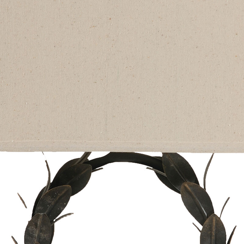 26 Inch Artisanal Table Lamp, Laurel Wreath Iron Frame, Off White, Black-Benzara