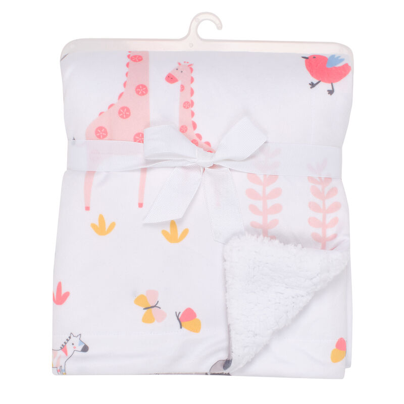 Lambs & Ivy Jazzy Jungle White Fleece Safari Animals Soft Baby Blanket