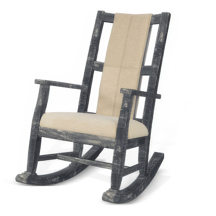 Rena Rocking Chair, Cushion Seat and Back, Black Mahogany Mindy Wood - Benzara