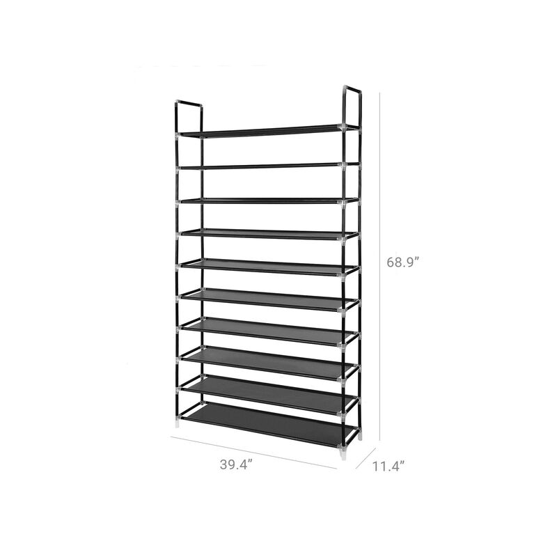 10 Tiers Shoe Rack 50 Pairs Non-Woven Fabric Shoe Tower Organizer Cabinet Black