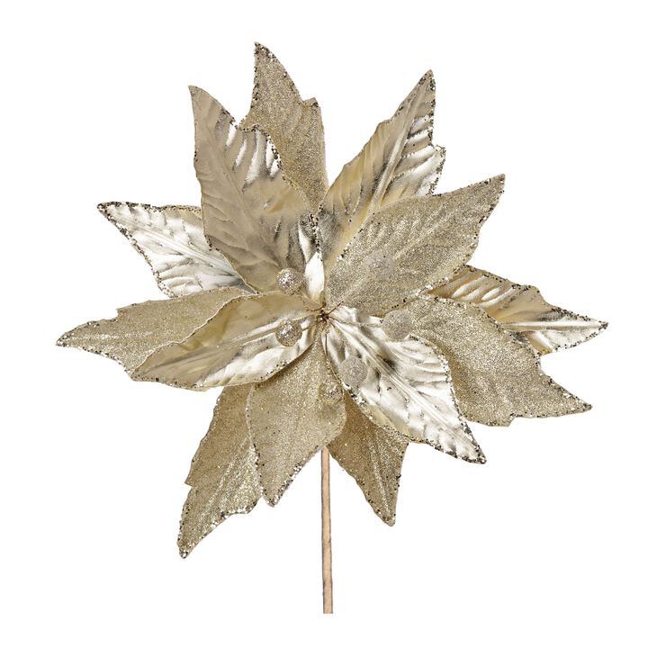Glittered and Metallic Poinsettia Artificial Flower Stem for Holiday Décor (Set of 6)