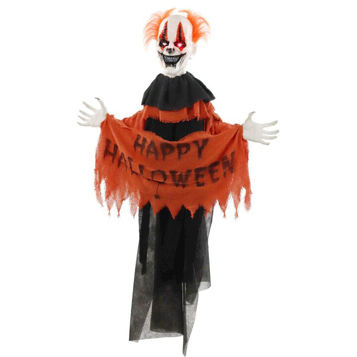 Haunted Hill Farm 47'' Hooked Animated Clown Tree Décor w/sign