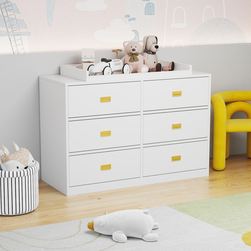 6-Drawer White Wooden Chest of Drawers Storage Dresser Freestanding Cabinet 45.1 in. W x 18.9 in. D x 30.1 in. H