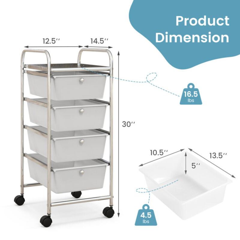 Hivvago 4-Drawer Cart Storage Bin Organizer Rolling with Plastic Drawers