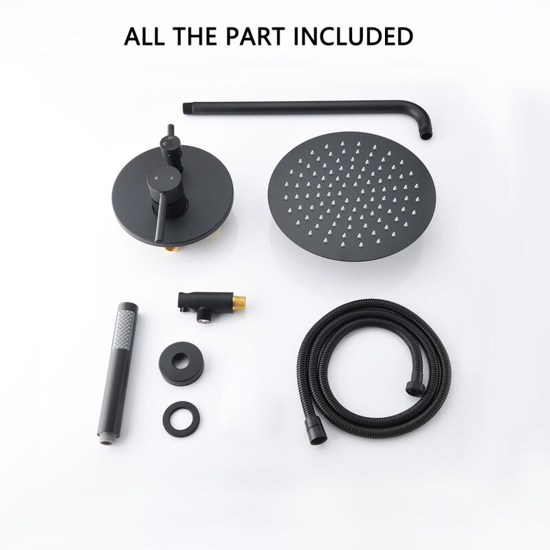 10" Matte Black Roud Rain Shower Head And Handheld Shower Head Set