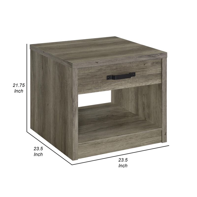 Benjara Lix 24 Inch Square End Table with 1 Drawer, Rustic Weathered Gray Finish