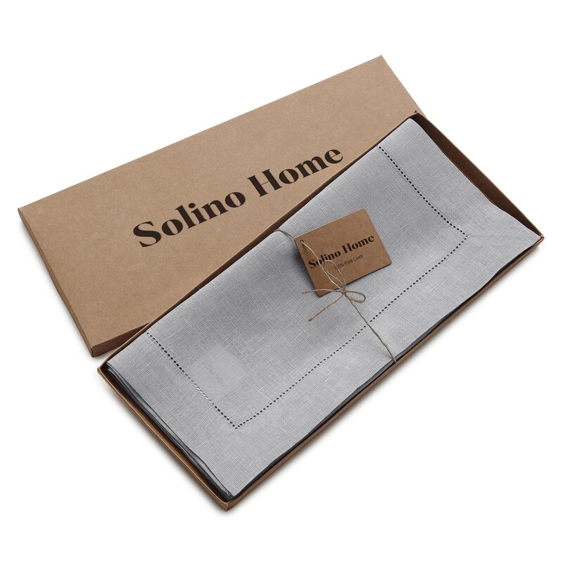 Solino Home 100% Pure Linen Table Runner | Classic Hemstitch for Thanksgiving, Christmas